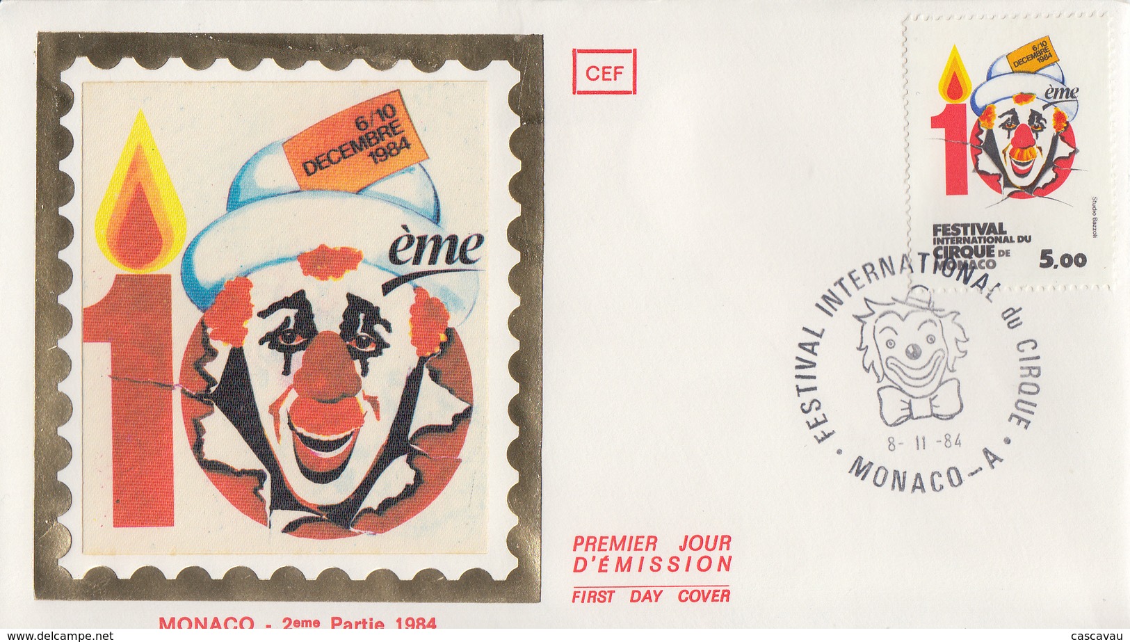 Enveloppe  FDC  1er Jour  MONACO  10éme  FESTIVAL  INTERNATIONAL  Du  CIRQUE    1984 - Cirque