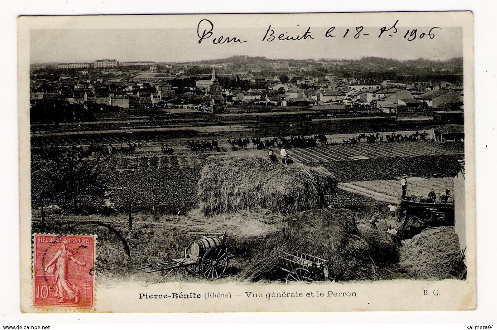 RHÔNE  /  PIERRE-BENITE  /  VUE  GENERALE  ET  LE  PERRON  ( Scène Agricole : Battage Et Fauchage Du Blé ) /  Edit.  B.G - Pierre Benite