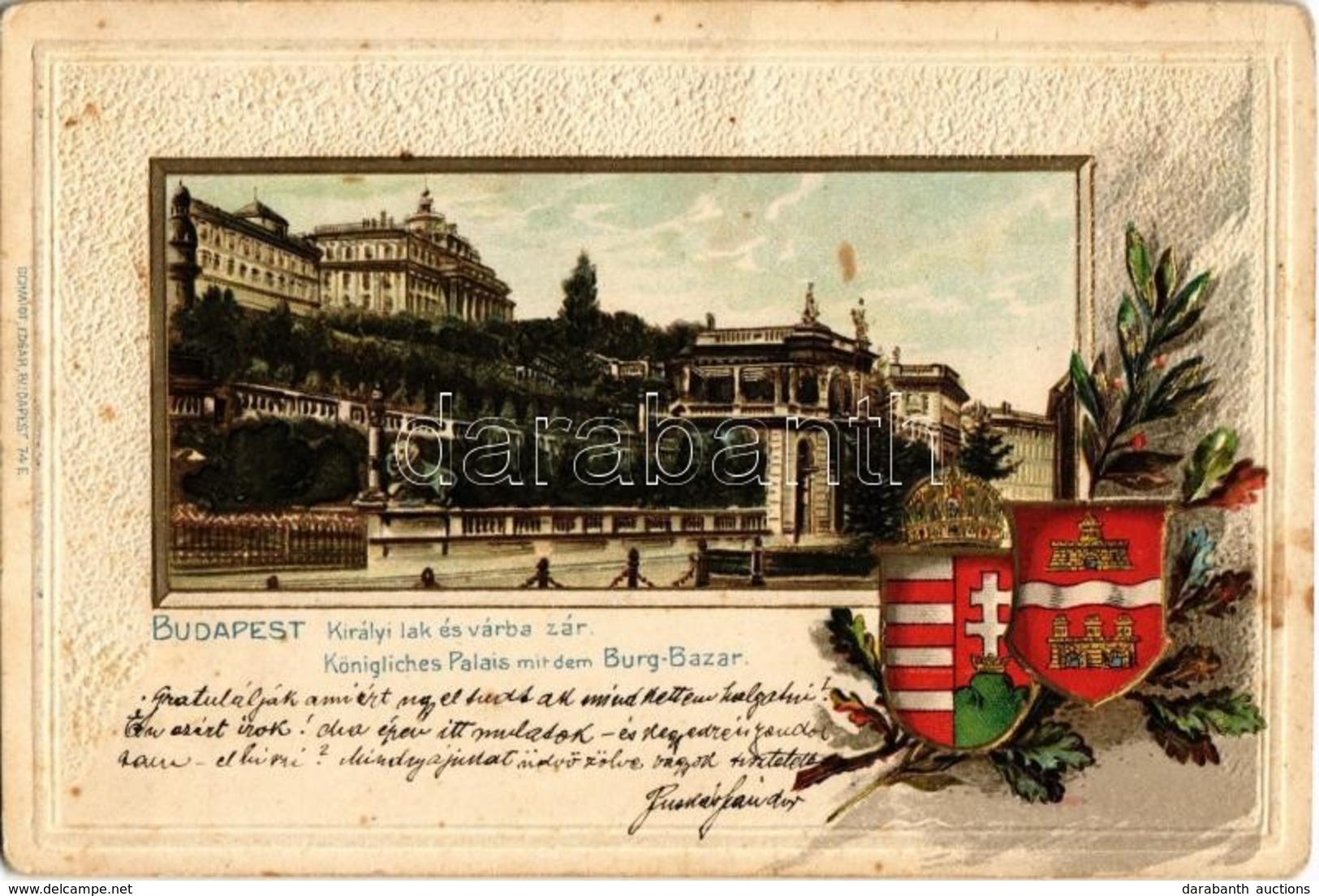 T2/T3 1902 Budapest I. Királyi Lak és Várbazár. Magyar Címeres Dombornyomott Litho, Emb. (EK) - Unclassified