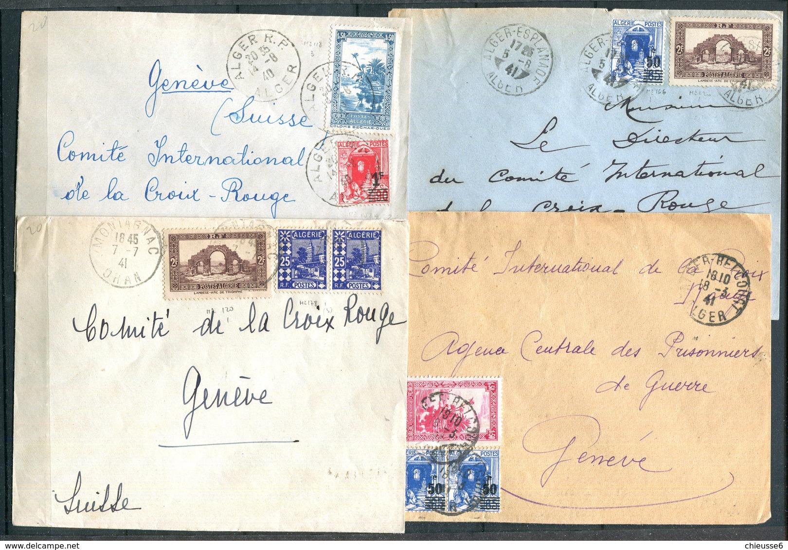 Algérie Lot De 6 Lettres - Algérie 1941 Destination Croix Rouge Genève - Collezioni & Lotti