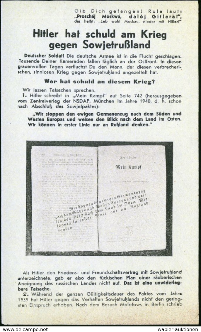 UdSSR /  DEUTSCHES REICH 1941 Sowjet. Deutsch-sprachiges Propaganda-Flugblatt (Nr.709): Hitler Hat Schuld Am Krieg Gegen - 2. Weltkrieg