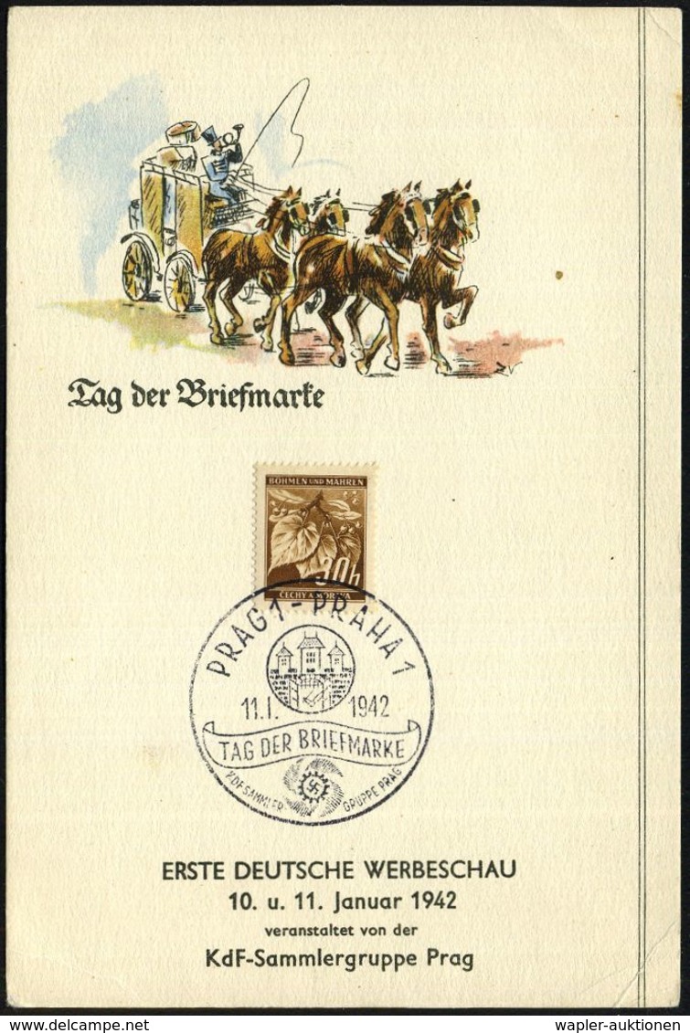 BÖHMEN & MÄHREN 1942 (11.1.) SSt: PRAG 1- PRAHA 1/TAG DER BRIEFMARKE/KDF SAMMLER GRUPPE PRAG Auf KdF.-Gedenkblatt "Tag D - Dag Van De Postzegel