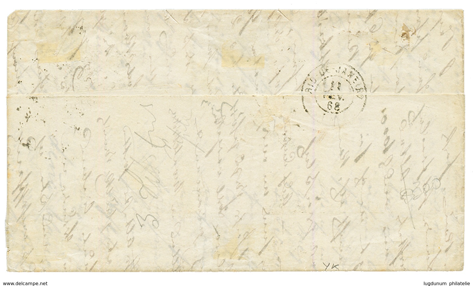 1868 Trés Rare Marque D' échange F/19 + BUENOS-AYRES PAQ FR K N°1 + Taxe "380" Sur Lettre(pd) De BUENOS-AIRES Pour BAHIA - Poste Maritime