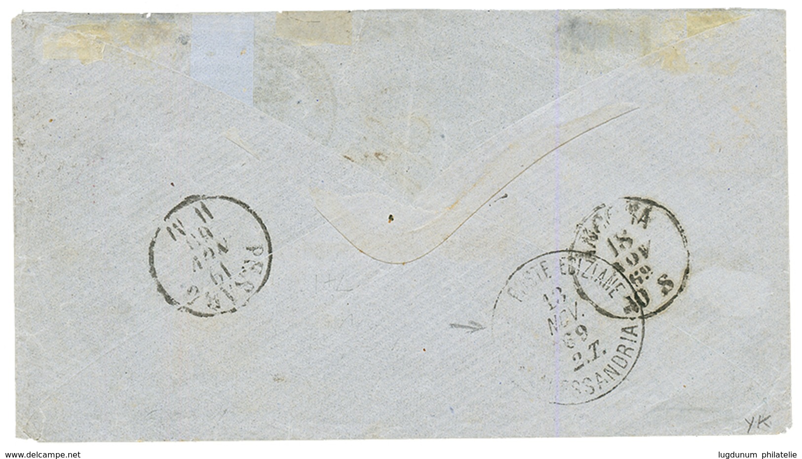 EGYPT : 1869 ITALY 40c Canc. 234 + ALESSANDRIA D' EGITTO + EGYPT 1P Canc. POSTE VICE REALI EGIZIANE CAIRO On Envelope To - Sonstige & Ohne Zuordnung