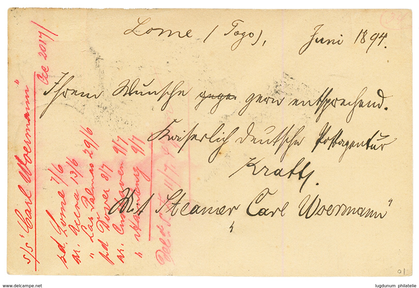 TOGO - VORLAUFER : 1894 GERMANY P./Stat 5pf + 5pf Canc. LOME TOGOGEBIET To ENGLAND. Vvf. - Togo