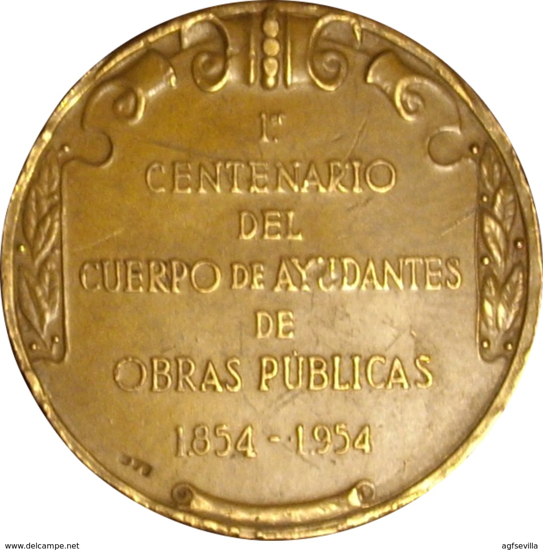 ESPAÑA. MEDALLA 1er CENTENARIO CUERPO DE AYUDANTES DE OBRAS PÚBLICAS. 1.954. BRONCE. ESPAGNE. SPAIN MEDAL - Professionals/Firms