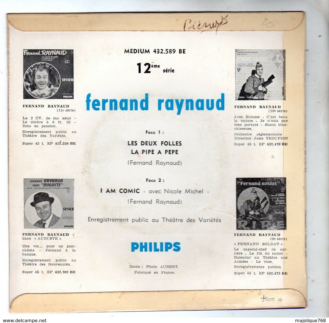 Fernand Raynaud - Les Deux Folles - Philips 432.589 - 1961 - Humor, Cabaret