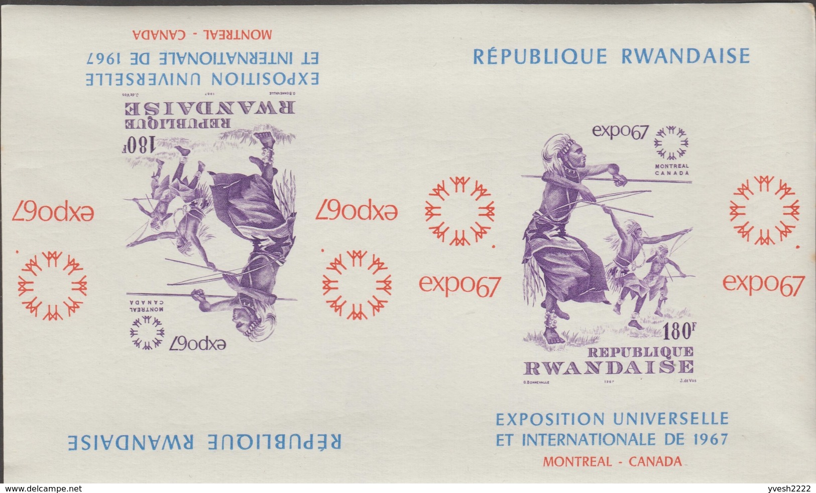 Rwanda 1967 COB Bl. 7. 2 Essais De Blocs En Paires. Exposition Universelle De Montréal, Danseur Indien, Arc, Flèches - 1967 – Montréal (Canada)