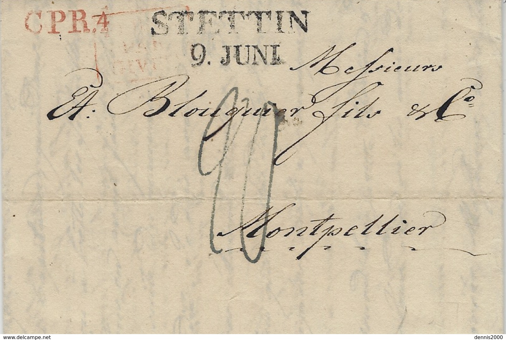 1828- Letter From STETTIN  To Montpellier ( France )  C P R.4  Red -French Postage 20 D. - ...-1860 Vorphilatelie