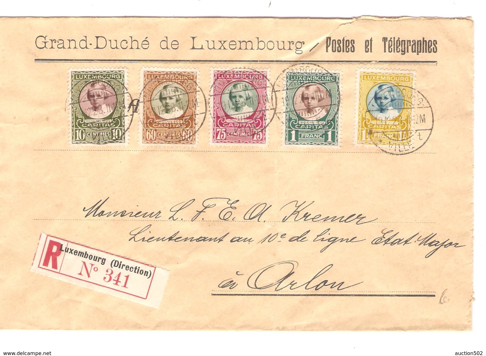 PR6507/ Grand Duché Luxembourg TP Caritas 1928 S/L.recommandée C.Luxembourg-Ville V.Arlon - Maschinenstempel (EMA)