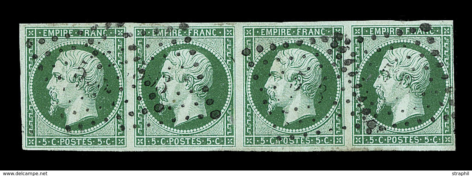 O NAPOLEON NON DENTELE - O - N°12c - Bde De 4 - Vert Foncé S/vert - Signé Calves - TB - 1853-1860 Napoléon III