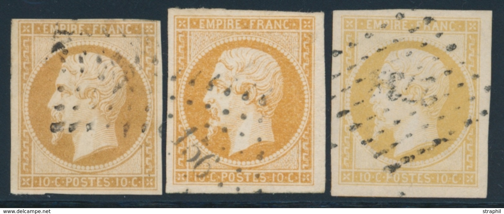 O NAPOLEON NON DENTELE - O - N°13A - (3ex) - 3 Nuances Dt Citron - TB - 1853-1860 Napoléon III