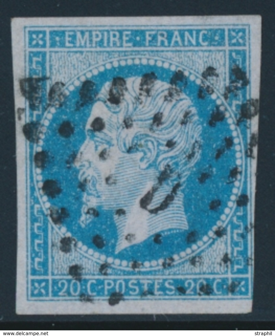 O NAPOLEON NON DENTELE - O - N°14Ae - Bleu S/lilas - Obl. Los - TB - 1853-1860 Napoléon III