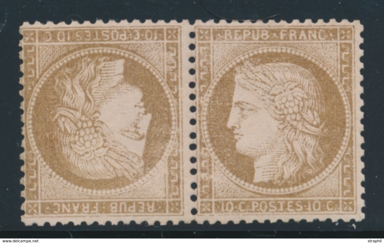 ** CERES III ème REPUBLIQUE - ** - N°58c - 10c Brun S/rose - Tête Bêche - Signé A. Brun - Belle Pièce - TB - 1871-1875 Cérès