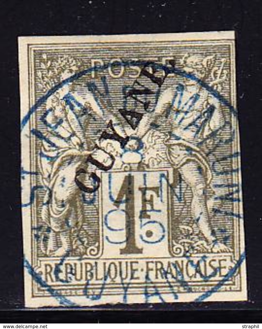 O GUYANE - O - N°15 - 1F Olive - Belle Obl. Bleue - Signé Bourses Des Timbres - TB - Autres & Non Classés