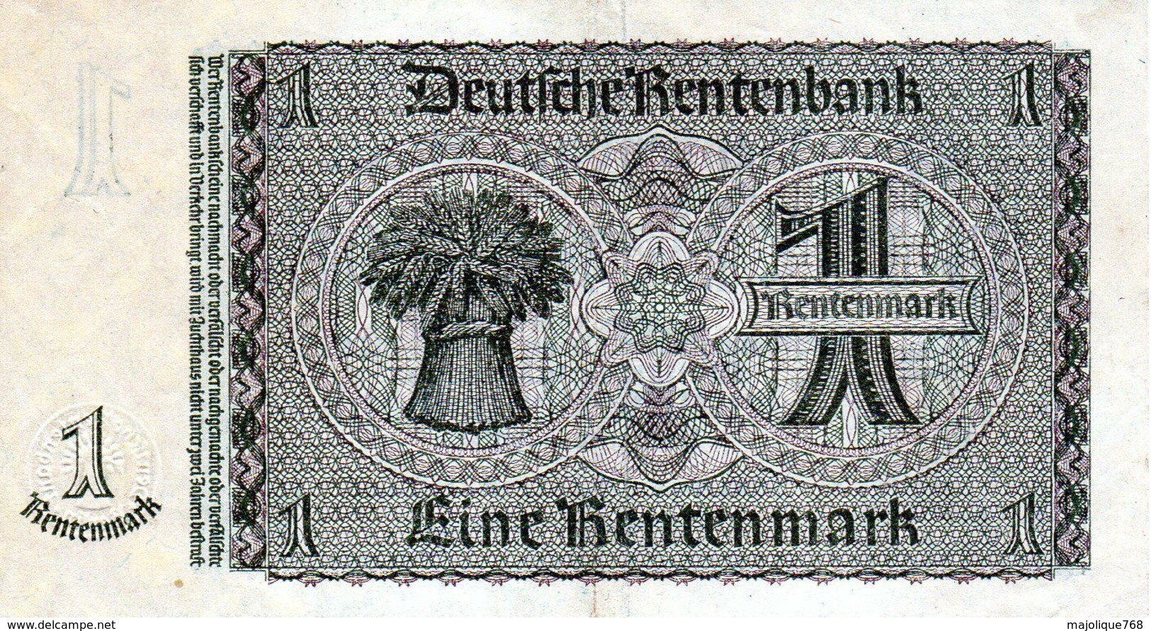 Billet Allemand 1 Rentenmark Le 30-1-1937- 8 Chiffres En T T B - - 1 Rentenmark