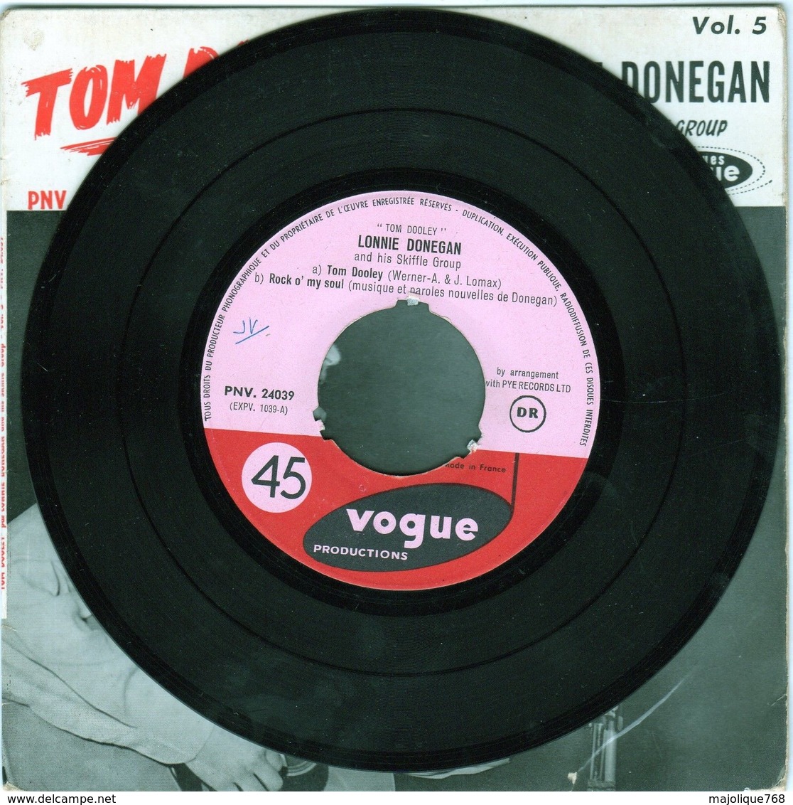 Disque - Lonnie Donegan - Tom Dooley Vol. 5 - Vogue PNV. 24.039 - 1959 - - Country En Folk