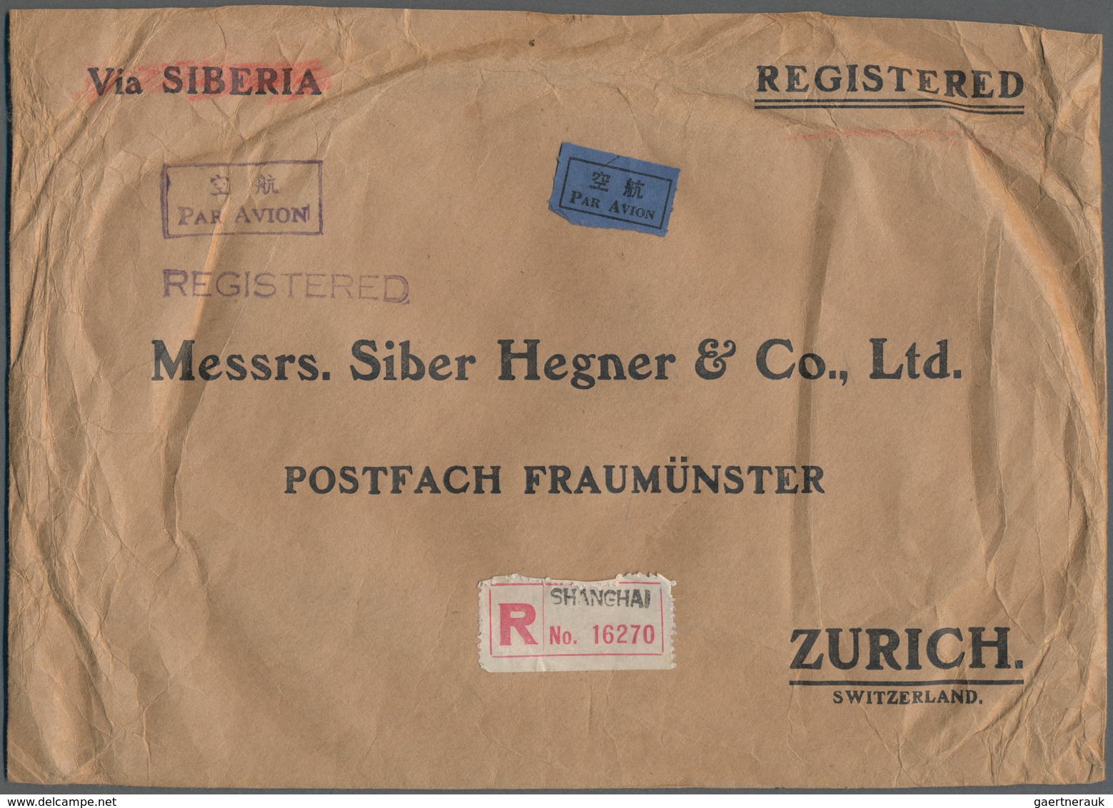 China: 1923/48, covers (21) all used to Switzerland and often to Langnau/Emmenthal inc. airmail and