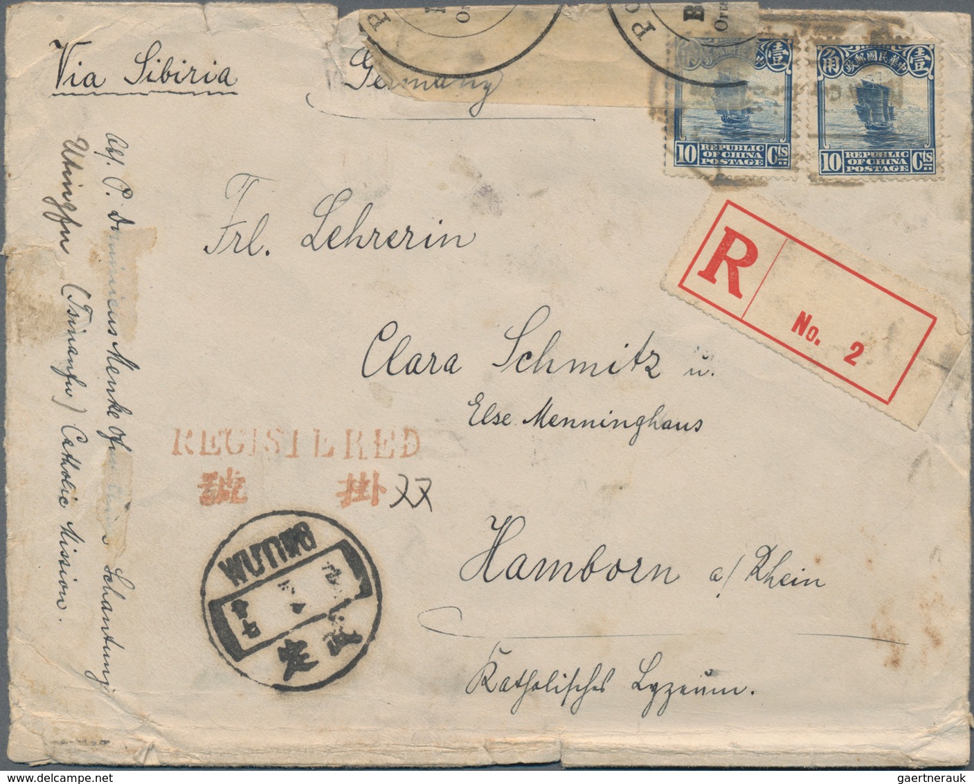 China: 1926, Letter From WUTING, Bearing Red "REGISTERED" With Chinese Characters And Label "R - No. - Sonstige & Ohne Zuordnung