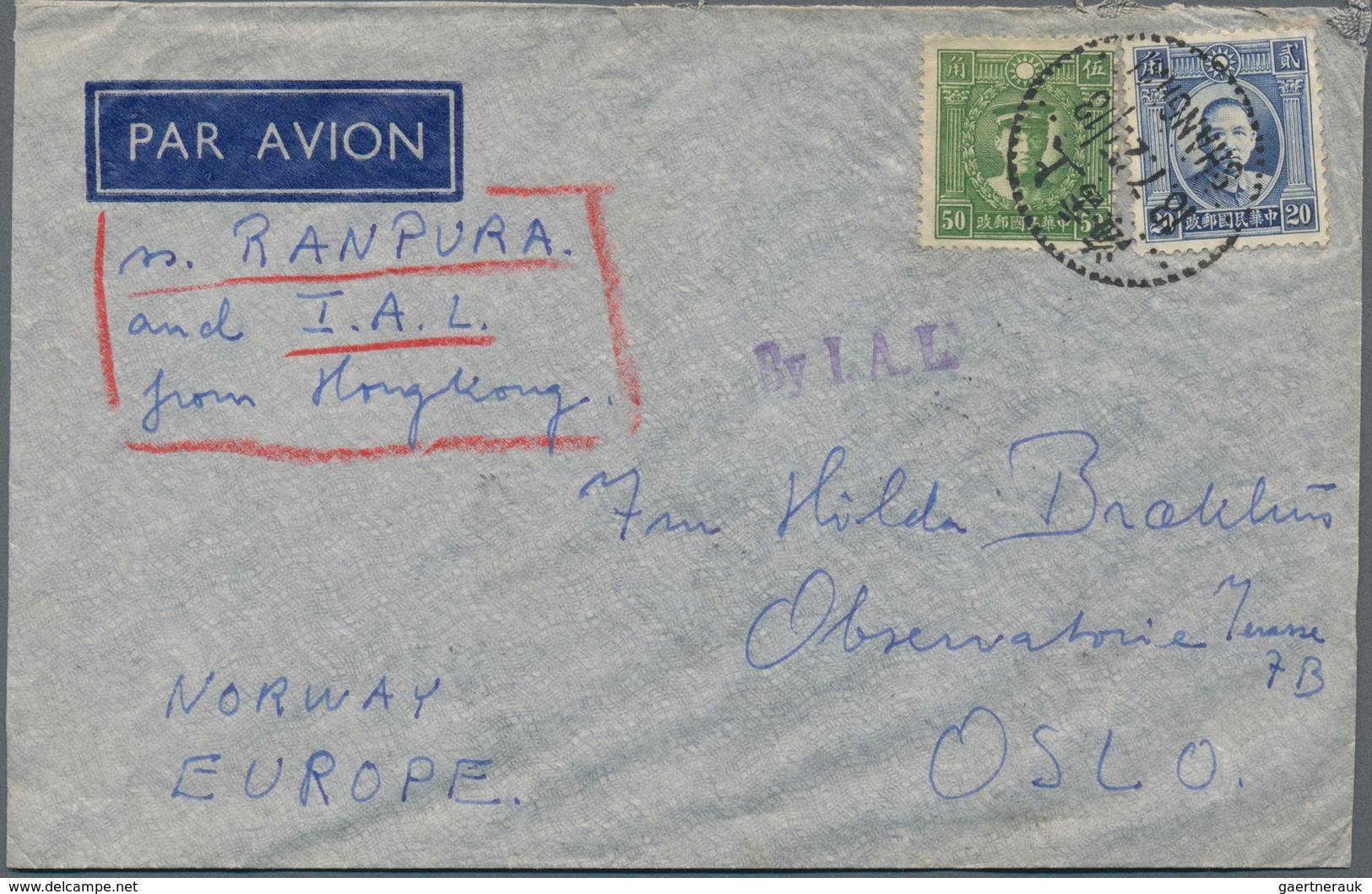 China: 1932, Air Mail Envelope, Bearing Michel 241 And 261, Tied By Republic Dater "Shanghai 18.7.27 - Sonstige & Ohne Zuordnung