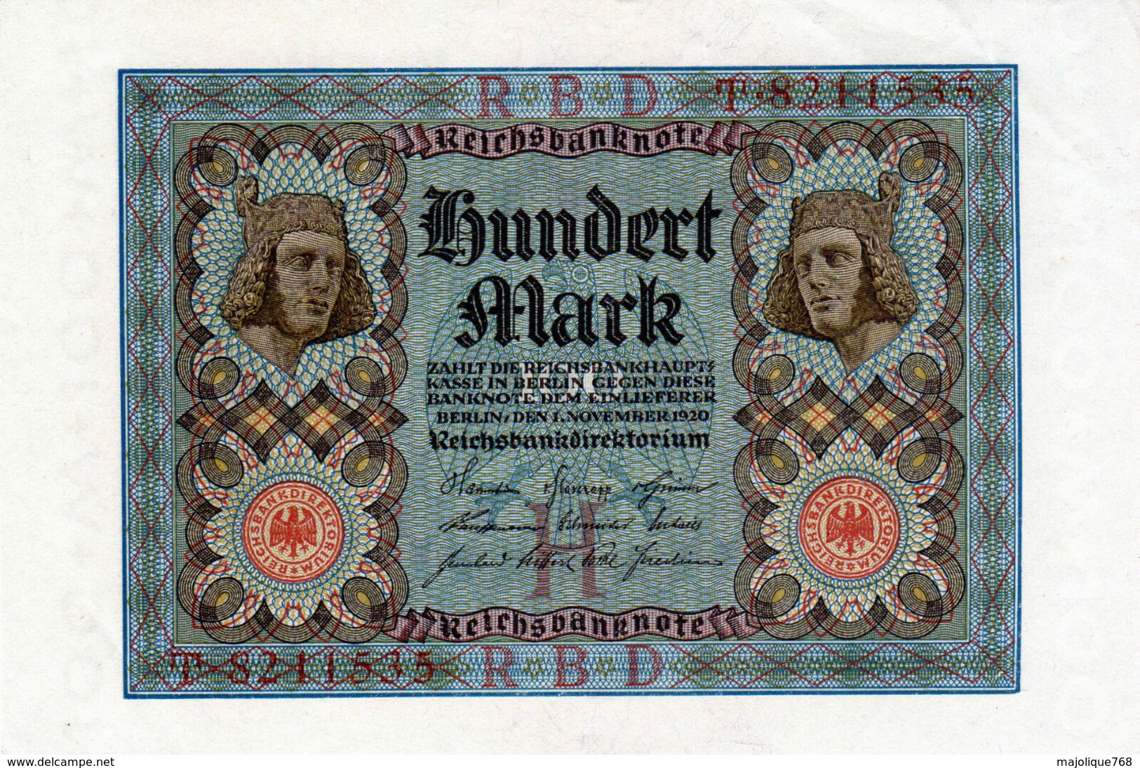 Billet Allemand De 100 Mark - 1-novembre-1920 - 7 Chiffres En S U P- - 100 Mark