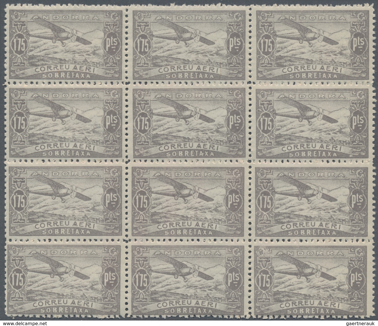 Andorra - Spanische Post: 1932, Not Issued Airmail Set Of 12 In Blocks Of Twelve, Mint Never Hinged - Andere & Zonder Classificatie