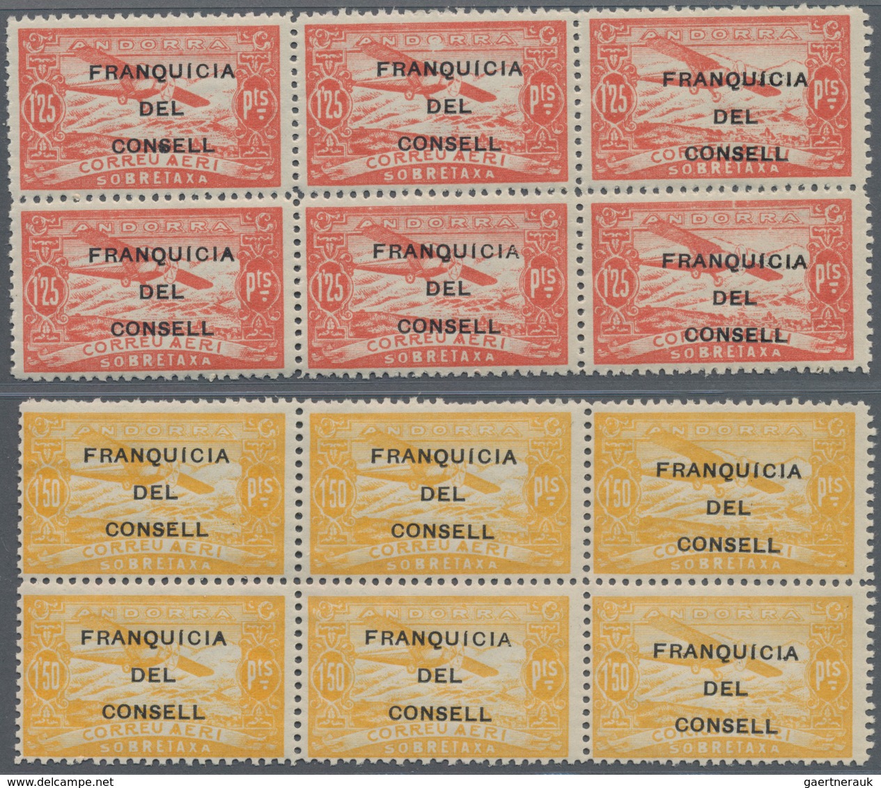 Andorra - Spanische Post: 1932, not issued airmail set of 12 with opt. 'FRANQUICIA DEL CONSELL' in b