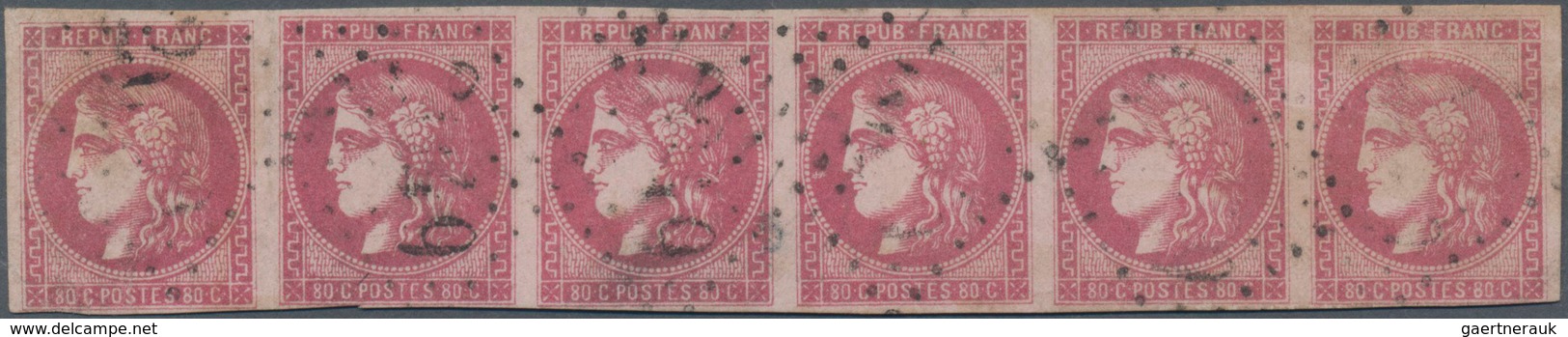 Frankreich: 1870, Bordeaux Issue 80c. Carmine, Used Horizontal Strip Of Six, Fresh Colour, Close Mar - Other & Unclassified