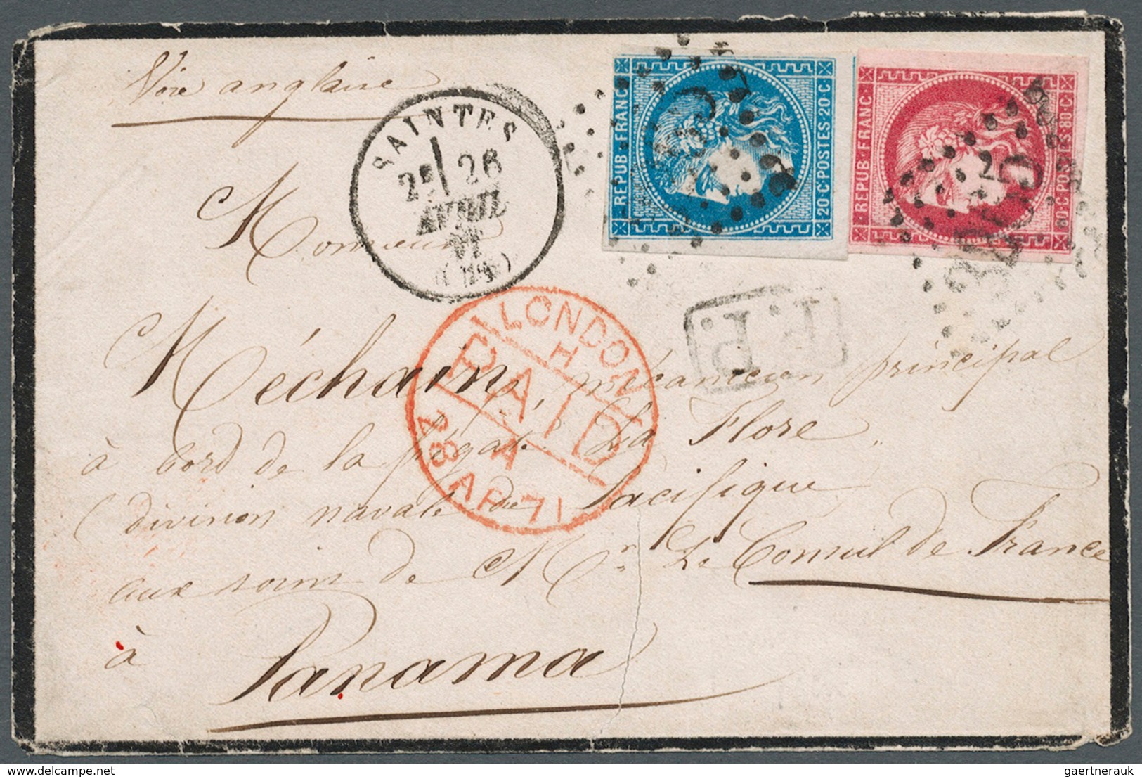 Frankreich: 1870, Chile: Bordeaux, 80c Rose On Pinkish (left Side Repaired), Used With 20c Blue (44) - Other & Unclassified