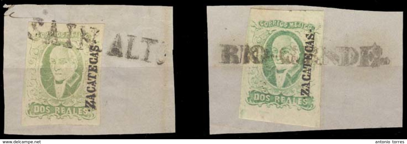 MEXICO. Sc 3ºb. ZACATECAS District. 2rs Emerald, Both Wide Setting On Piece With Superb Complete Cancels "SAIN ALTO" (Sc - Mexico