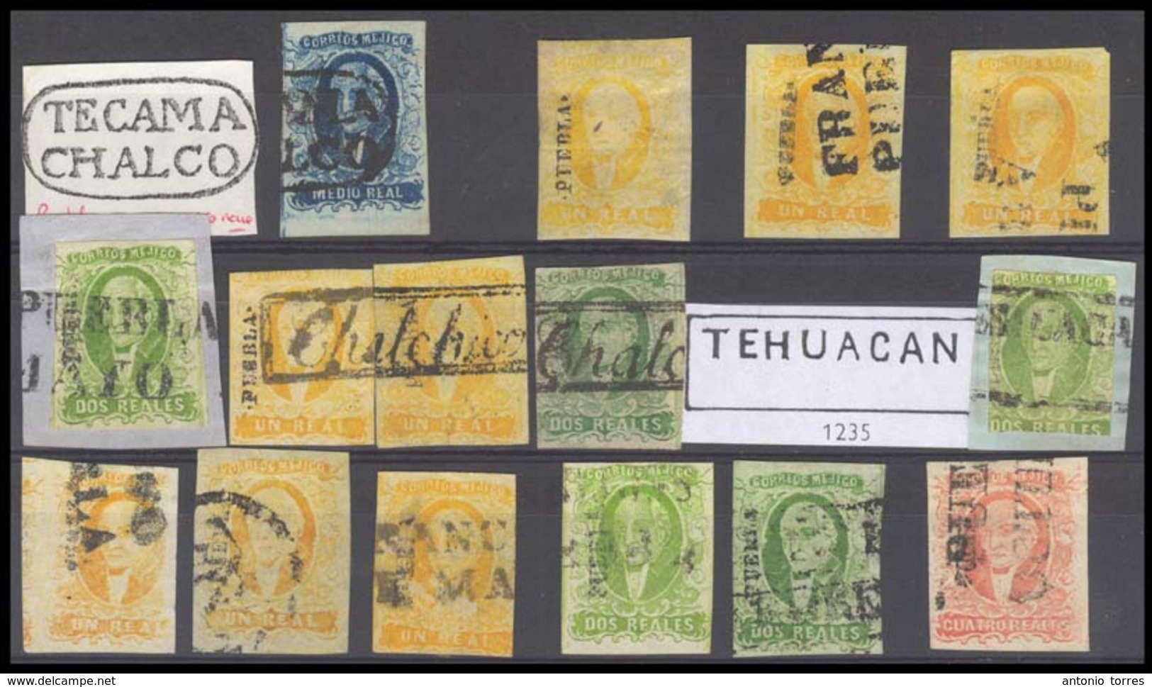 MEXICO. Sc 1º/4º. PUEBLA District. Selection Of 15, Including 1/2rl Blue No Name TECAMACHALCO (Sch 1228) XF, 1r (x8) Inc - Mexico