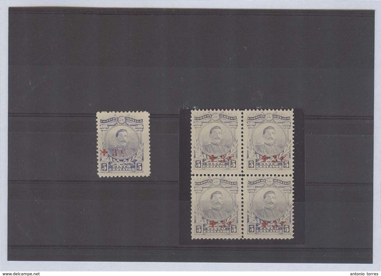 MEXICO. 1918. Sc B1* Semipostal Single + Block Of Four. Fine Mint. - Mexico