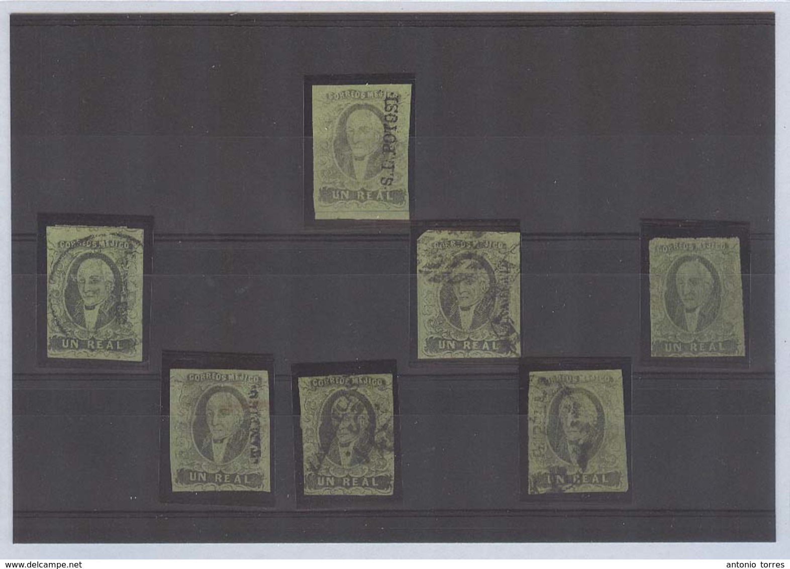 MEXICO. 1861. Sc 7º. 1rl Black Green Selection Of Seven Names Incl SLP Gjara, Tampico, Zacatecas. Mint And Used. - Mexico
