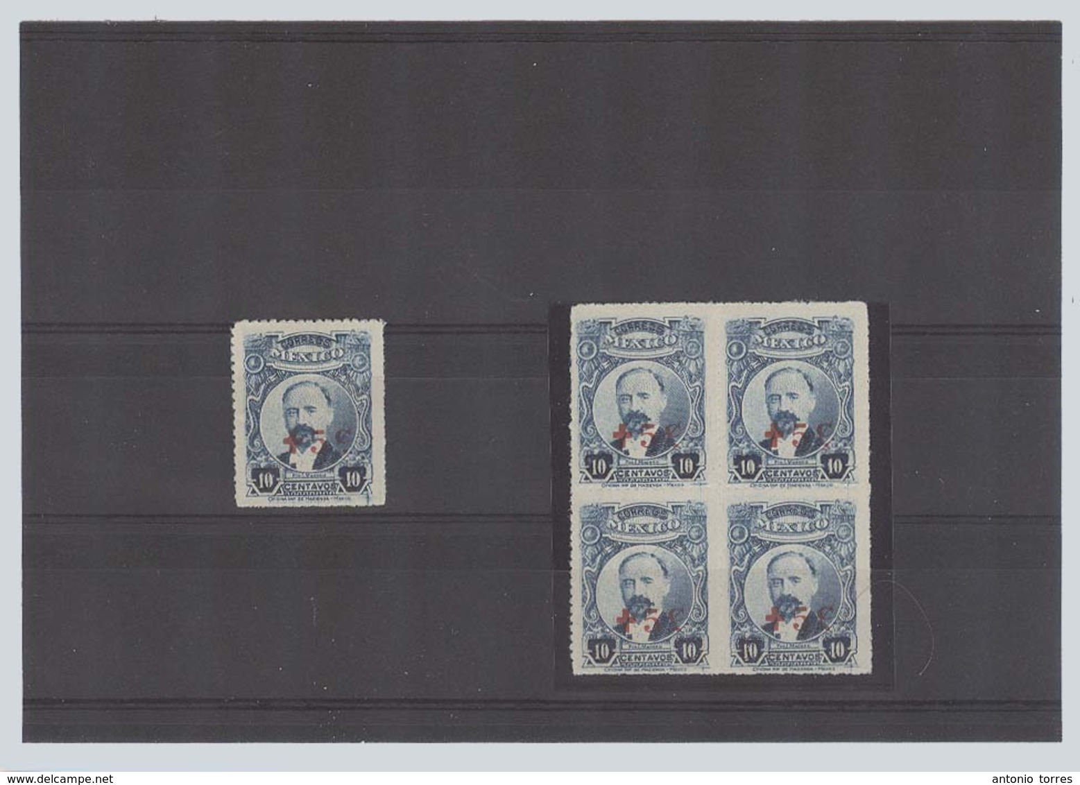 MEXICO. 1918. Semipostal. B2 (x5) X/xx. 10c + 5c Red Ovptd Single Block Of Four. Original Gum, Mostly Unnmint. Nice. - Mexico