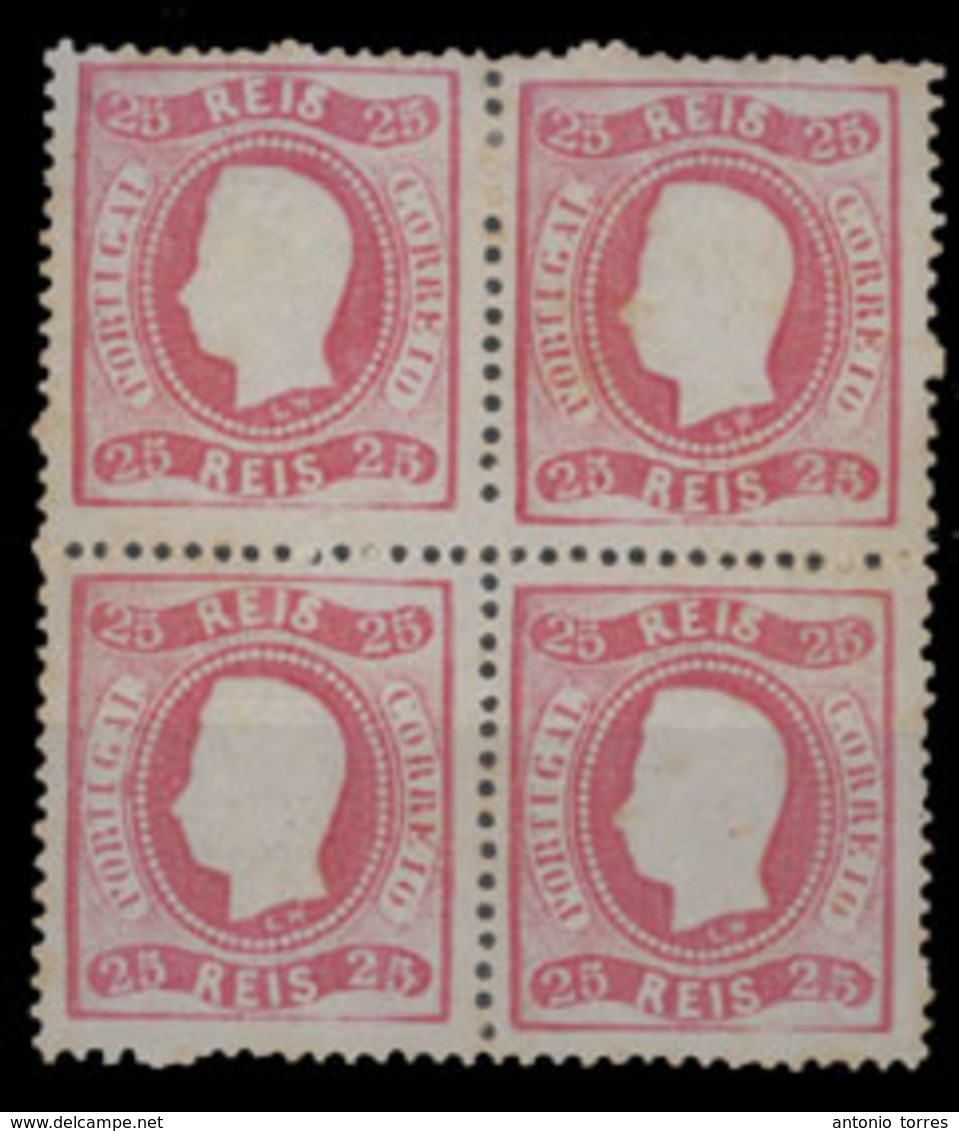 PORTUGAL. 30**/***. 25rs Red Rose Die V Fita Curva Perf. Mint BLOCK OF FOUR, Of Which The Lower Pair Is Unmounted Mint.  - Other & Unclassified