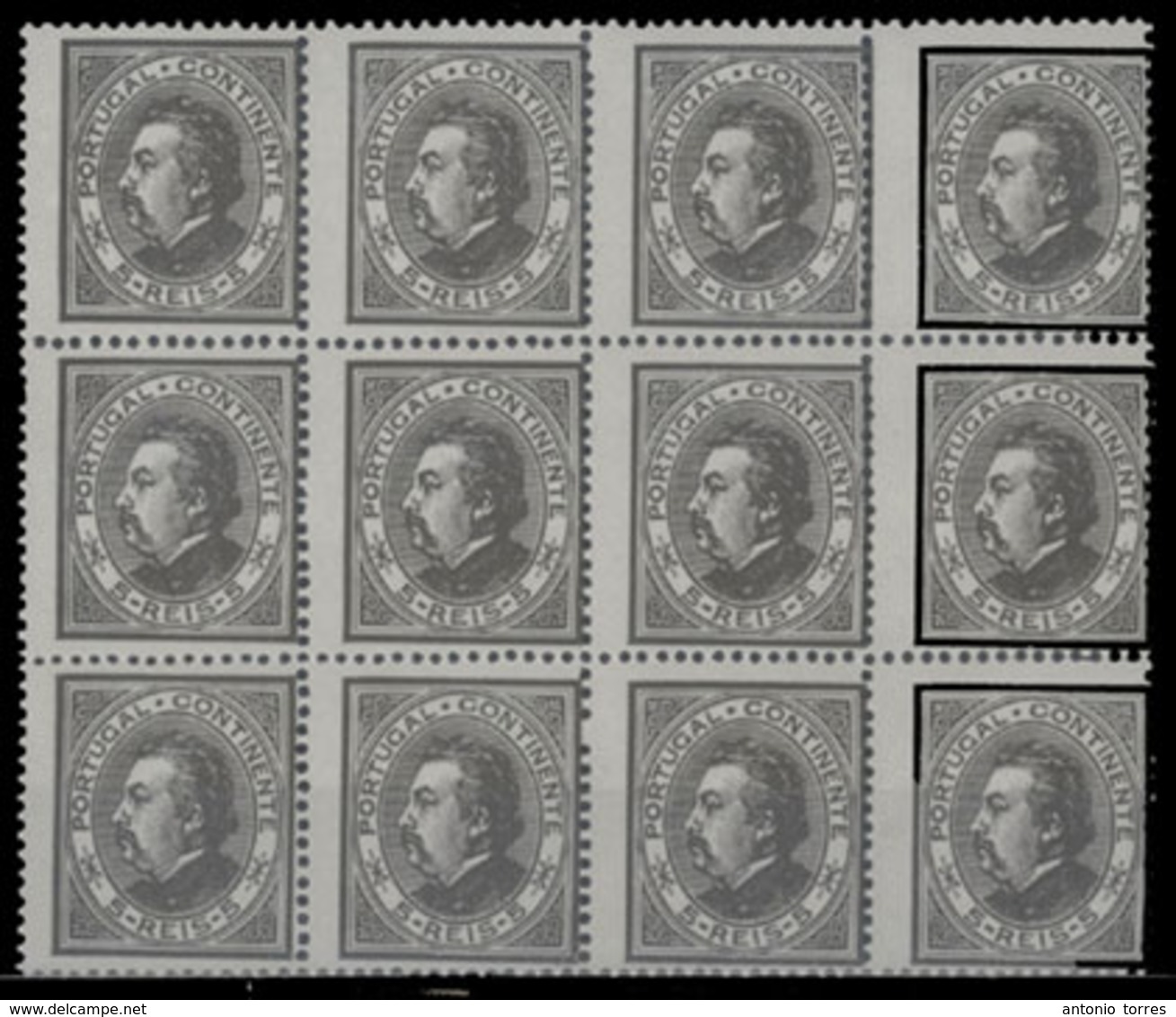 PORTUGAL. 52*. (x12) D. Luis I , De Perfil. Paper Liso Fino, Perf. 12½ . Type I Af.194,400 Esc. BLOCK OF TWELVE Unmount  - Other & Unclassified