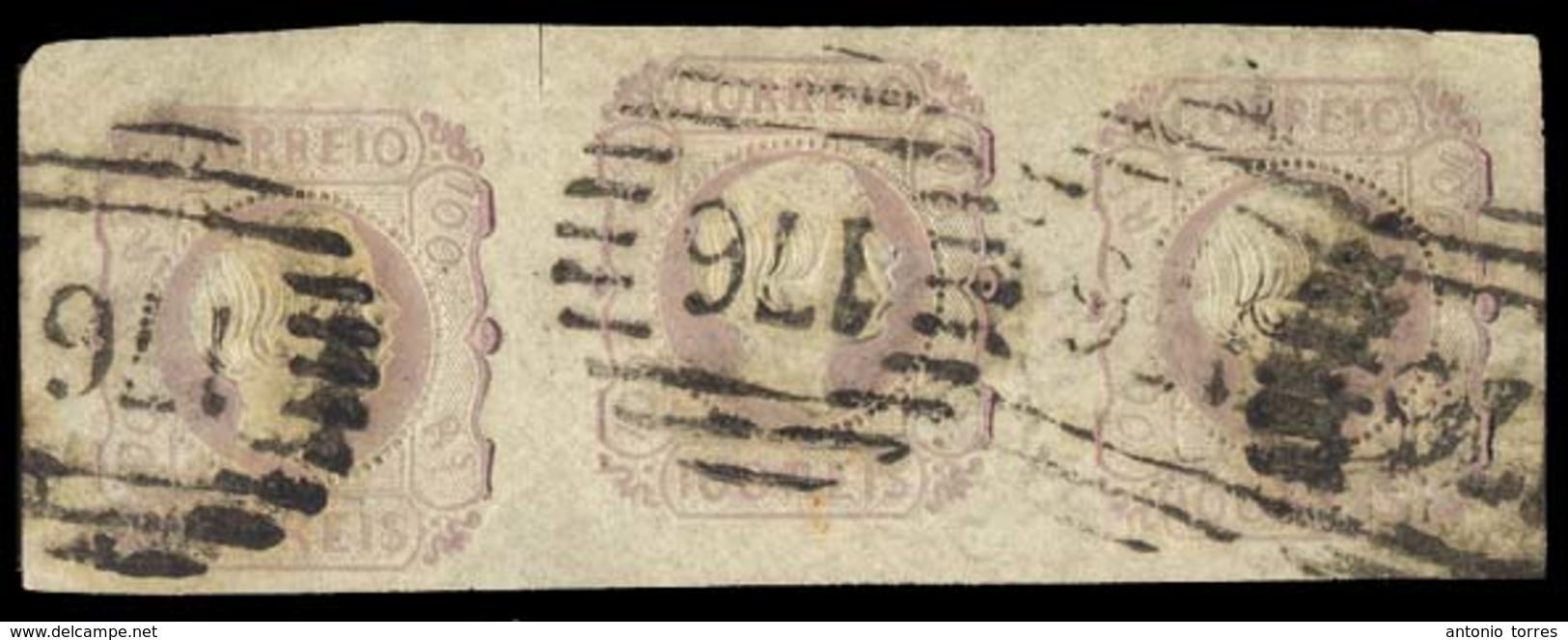 PORTUGAL. 9º. Lilac Shade, Horiz STRIP OF THREE, Large/huge Margins All Around, Uneven Composition. Pmk "176" (***) (Vil - Other & Unclassified