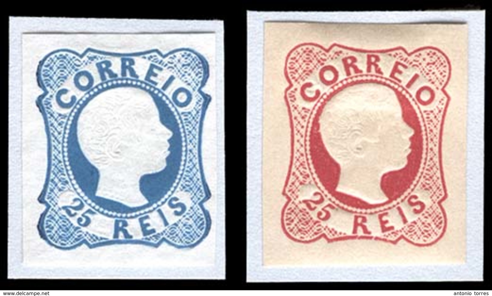 PORTUGAL. Af. 12*, 13* 1905 Reprints, Both Die VII. 25rs Blue + Red Rose. Af. 05 Cat 210 Euros. XF. - Sonstige & Ohne Zuordnung