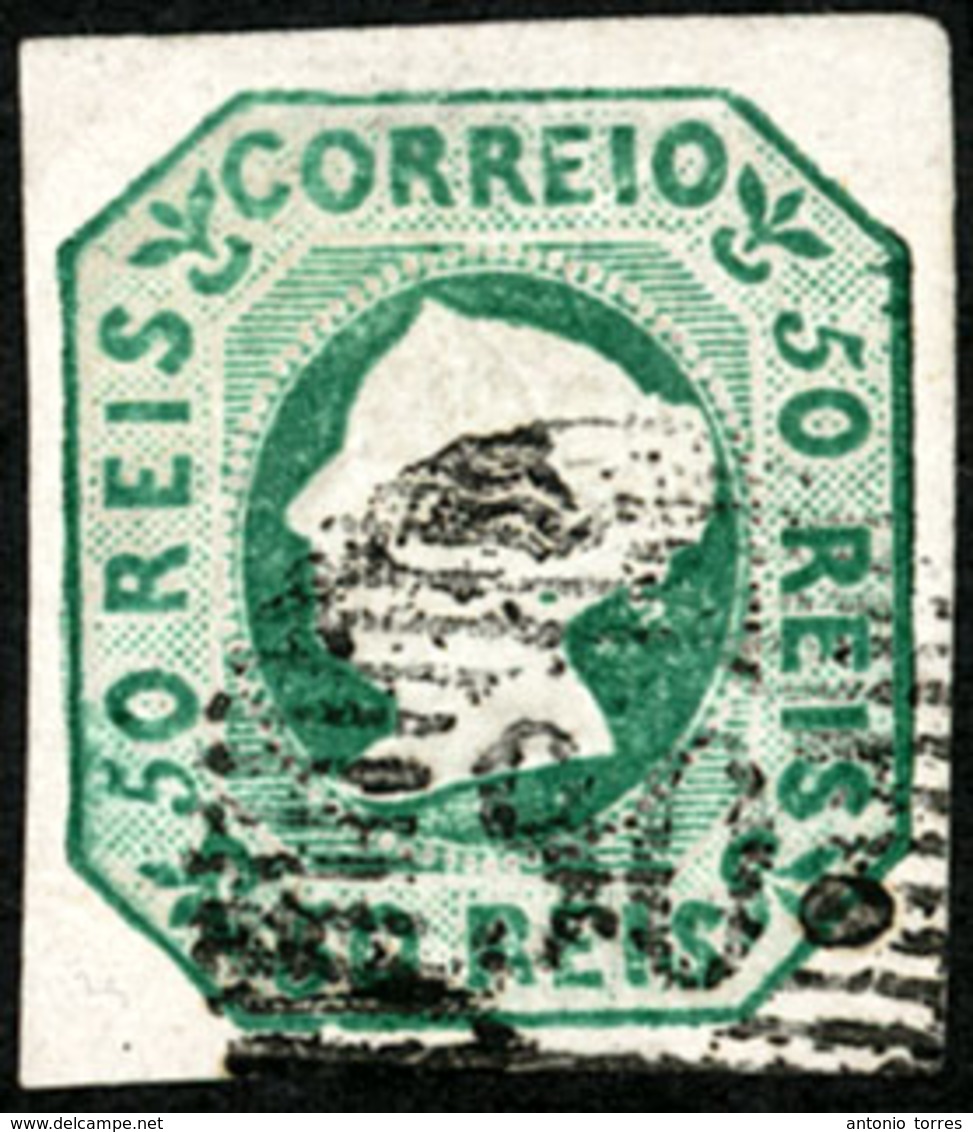 PORTUGAL. 3º. 50rs. Blue-green. Very Good To Large Margins. A Most Unusual Dry Print Shade, Cancel "90" (Montemor-o-velh - Sonstige & Ohne Zuordnung