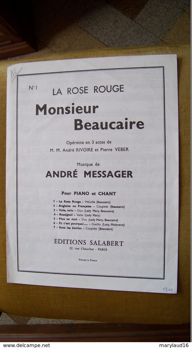 Messager - La Rose Rouge Monsieur Beaucaire - M-O