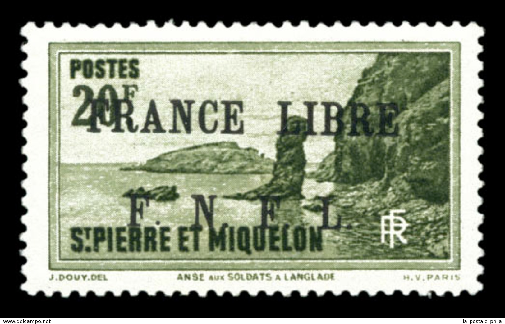 * N°273, 20F Vert-olive Surchargé. SUP. R.R. (signé Brun/Calves/certificat)  Qualité: *  Cote: 1500 Euros - Used Stamps