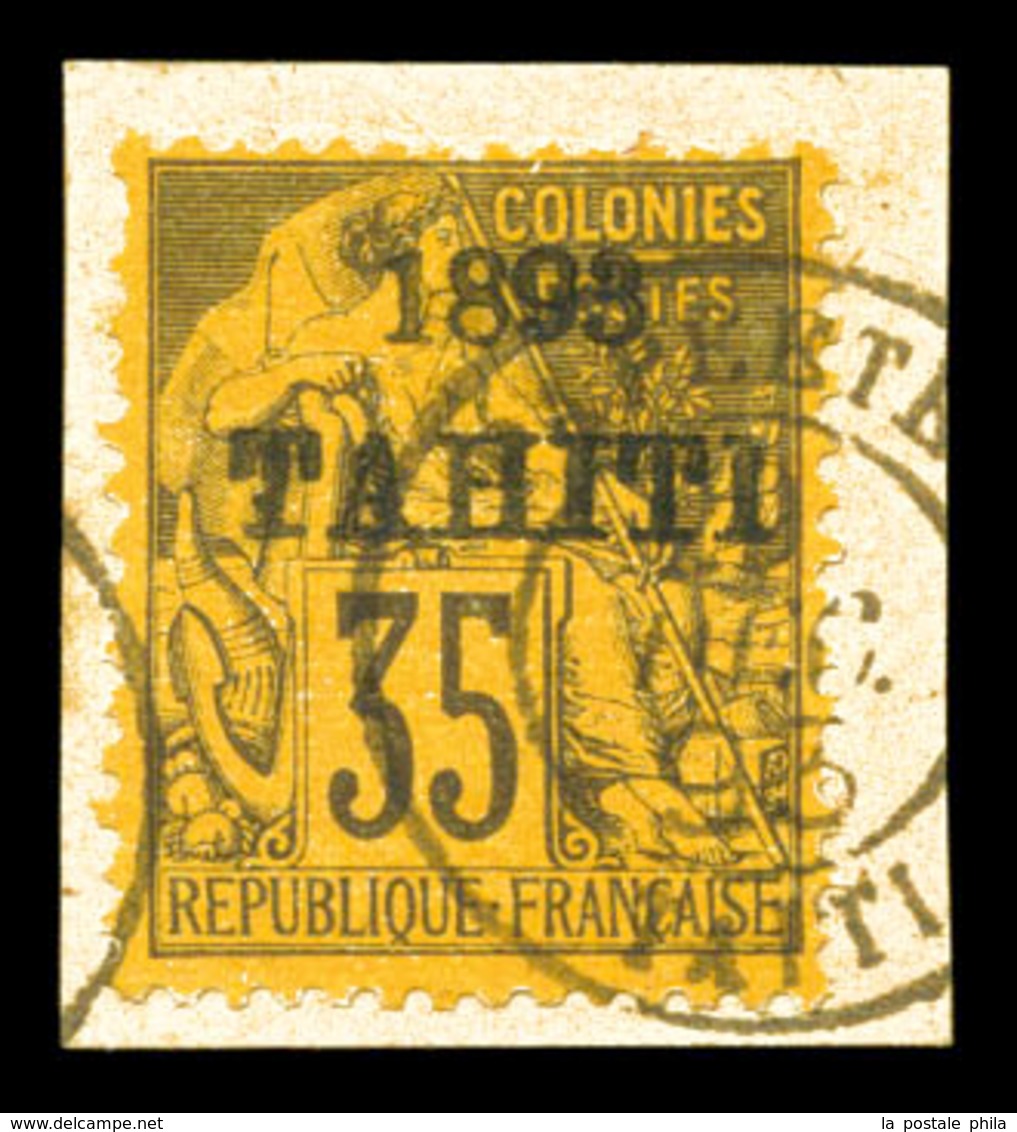 O N°28, 35c Violet-noir Sur Jaune Surchargé '1893 Tahiti' Sur Son Support. SUP. R. (signé Bernichon/Calves/certificat)   - Oblitérés