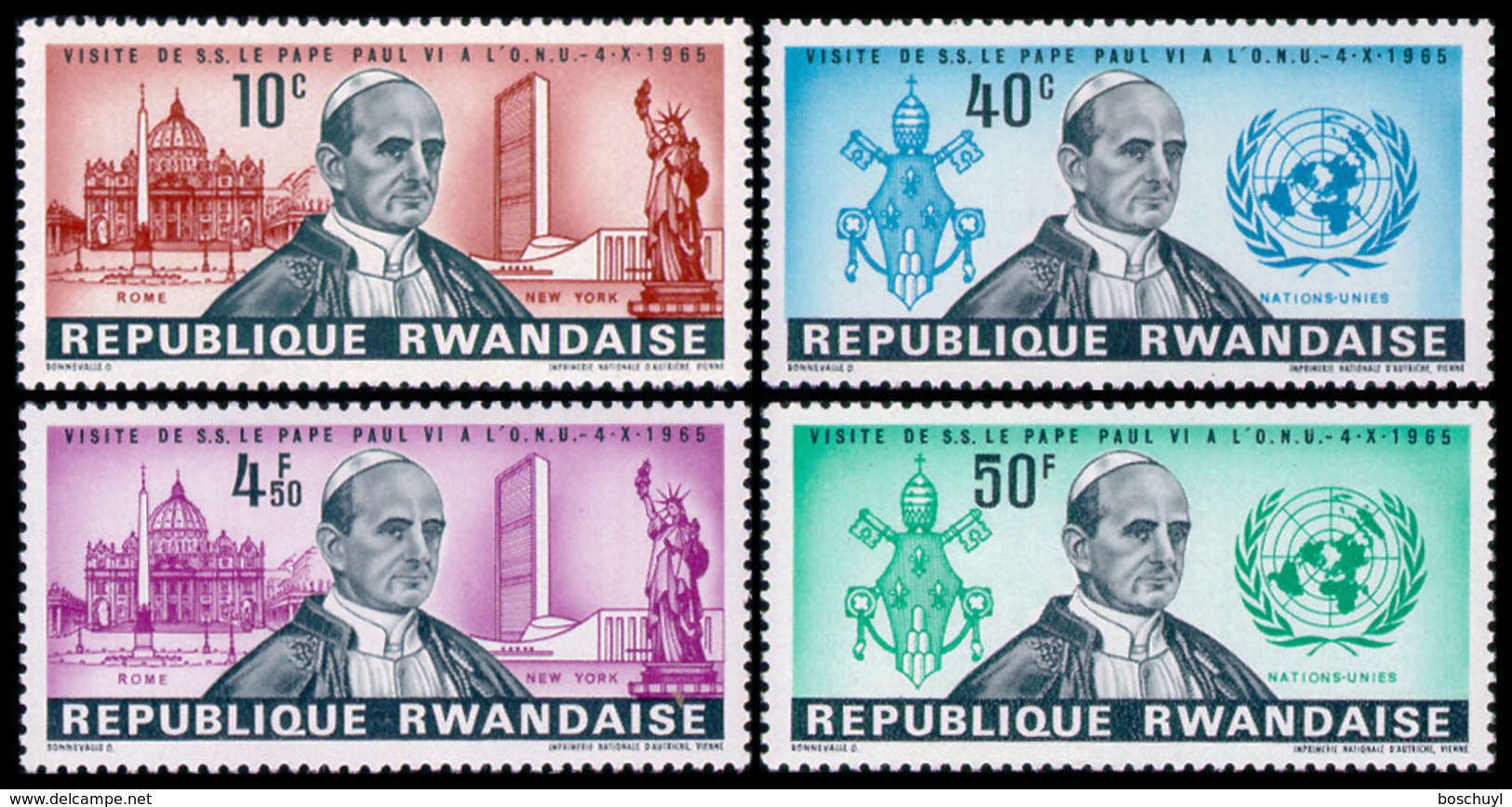 Rwanda, 1966, Pope At United Nations, Catholicism, Religion, MNH, Michel 153-156A - Autres & Non Classés