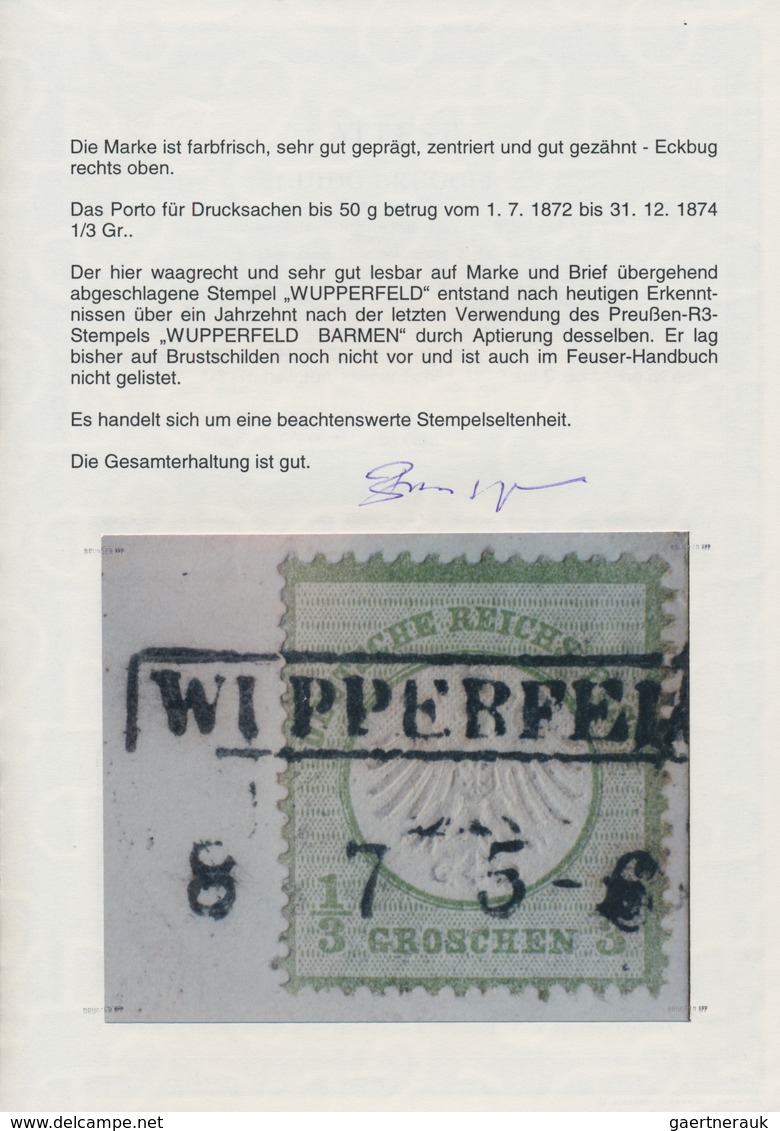 Deutsches Reich - Brustschild: 1872 Kl. Schild 1/3 Gr Grün Auf Brief Mit Aptiertem Preussen-Ra2 "WUP - Nuevos