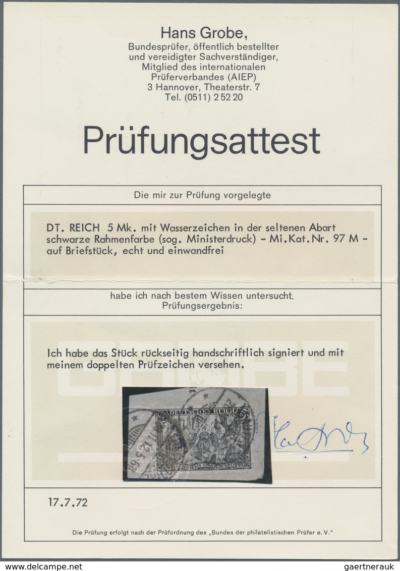 Deutsches Reich - Germania: 1906, Freimarke 5 M Schwarz/rot, Sogenannter Ministerdruck Auf Briefstüc - Autres & Non Classés