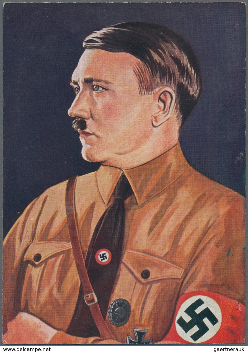 Ansichtskarten: Propaganda: 1933 Ca., Farbkarte Mit Abb. "Brustbild Adolf Hitler" (nach Dem Gemälde - Partidos Politicos & Elecciones