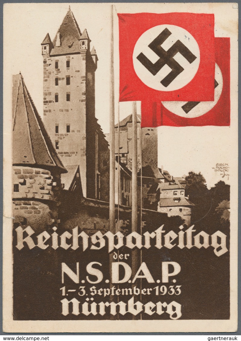 Ansichtskarten: Propaganda: 1933, "Reichsparteitag Nürnberg 1933", Farbige Propagandakarten Mit Abbi - Partidos Politicos & Elecciones
