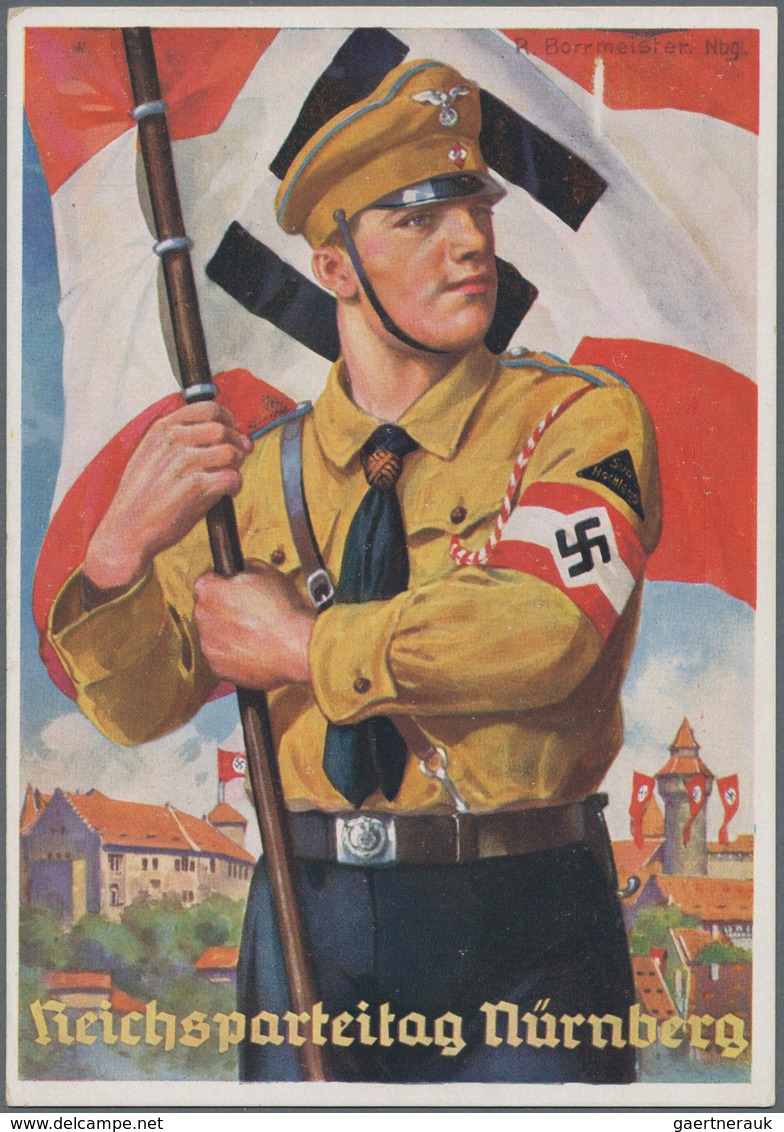 Ansichtskarten: Propaganda: 1937. Farbkarte "Reichsparteitag Nürnberg" Mit Abbildung "Fahnenträger". - Political Parties & Elections