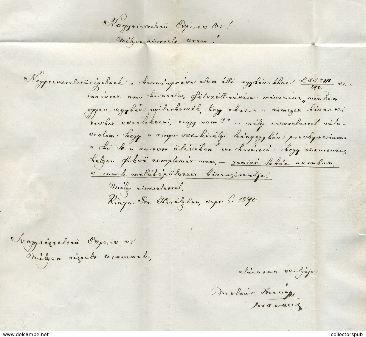 NAGYATÁD 1871. Szép Levél, érdekes Tartalommal Csökölyre Küldve  /  1871 Nice Letter Intr. Cont. To Csököly - ...-1867 Voorfilatelie