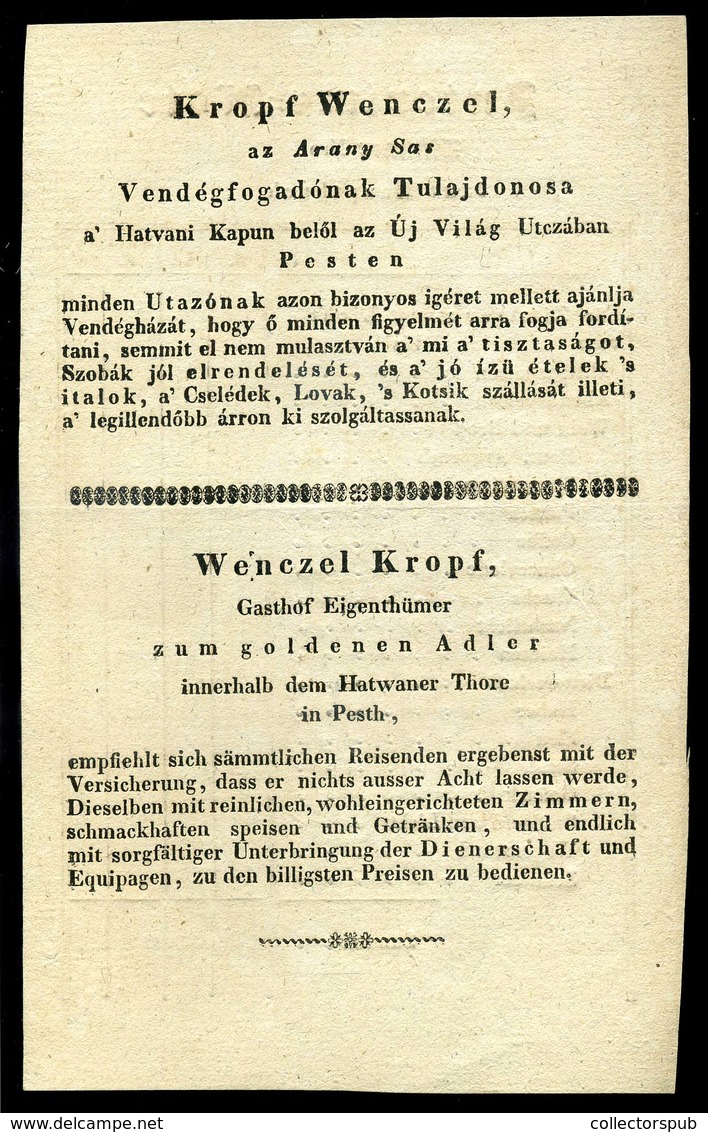 PEST 1780-1800. Cca. Arany Sas Fogadó, Dekoratív Korai Számla - Zonder Classificatie